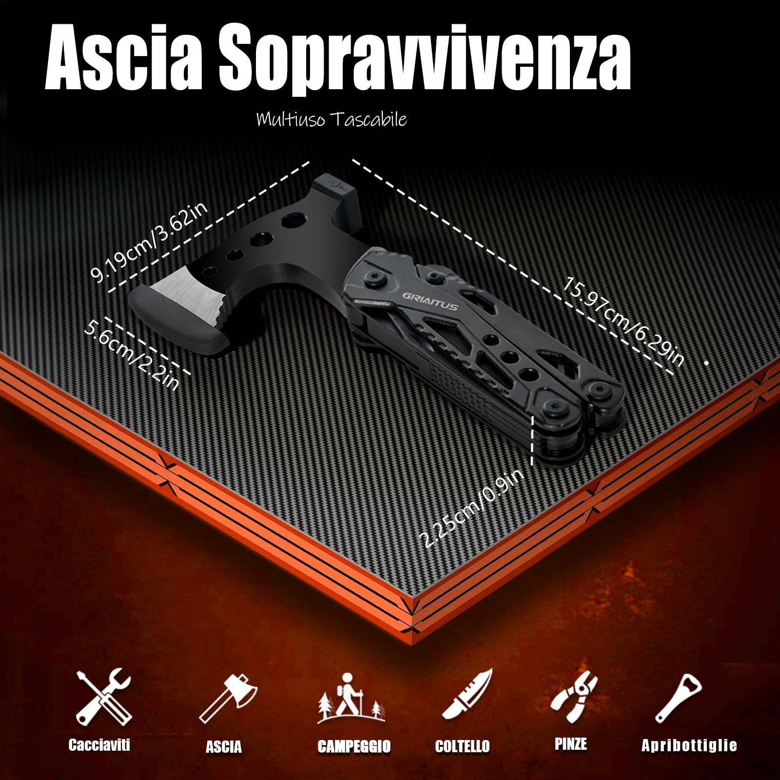 Multitool 16w1 Asce Sopravvivenza Coltello Martello Pinze Seghetto Cacciavite