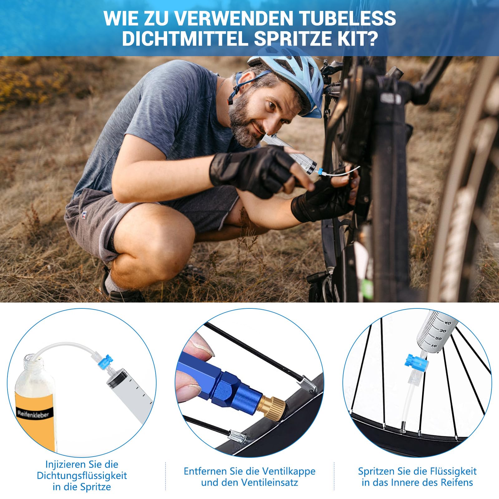 Siringa Per Sigillante Tubeless Bici - Kit 60 Ml Con Rimozione Valvola, Per Riparazione Pneumatici - Foto 6