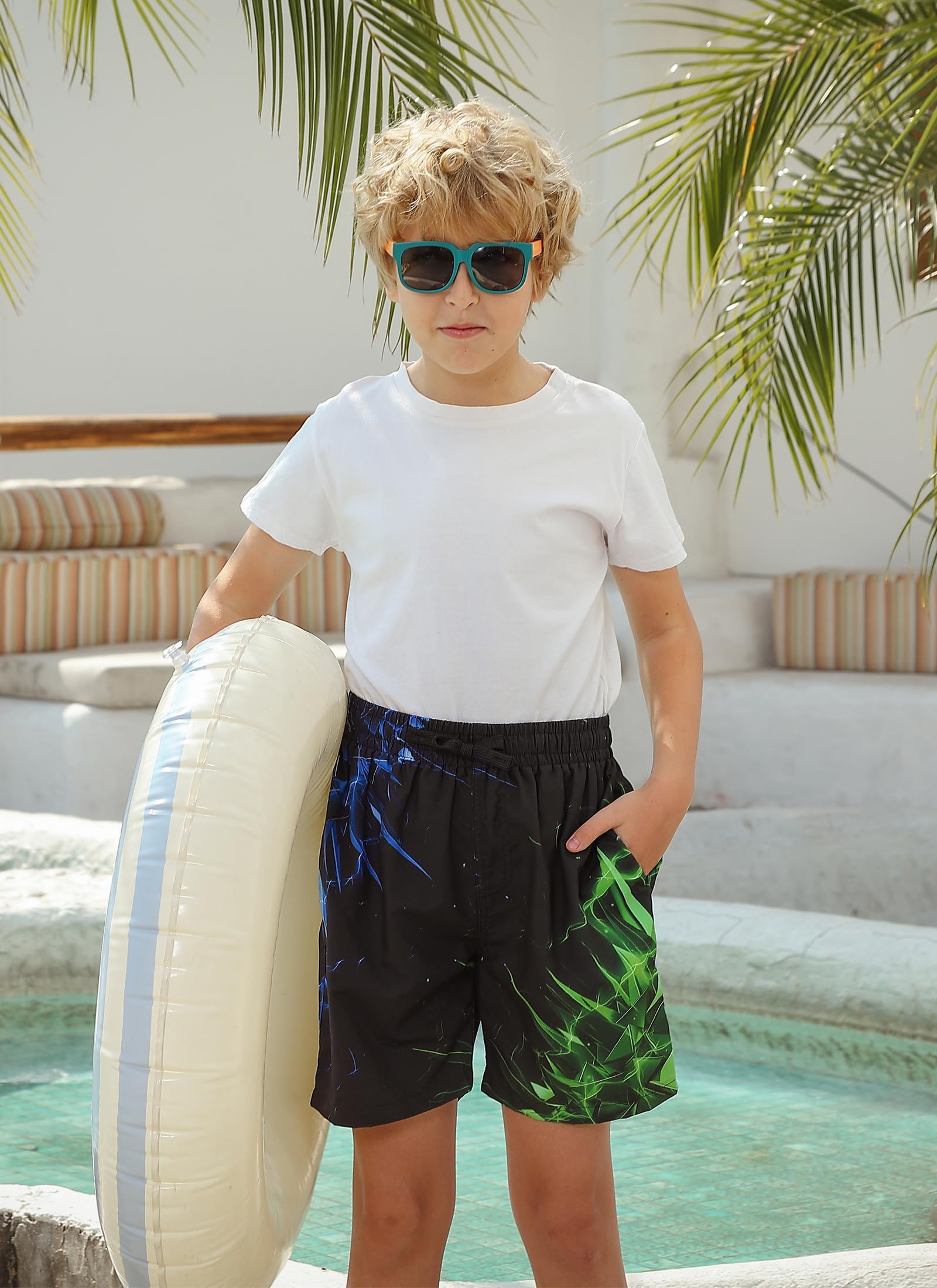 Fanient - Bañador para niño con forro de compresión, 2 en 1 de secado rápido y bolsillos, ideal para surf y playa, de 7 a 18 años