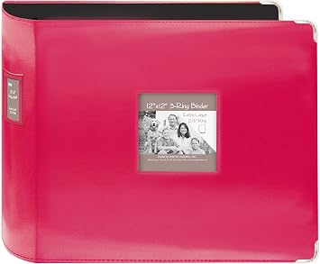 Pioneer T-12JF/C 12"X12" Jumbo Sewn Leatherette Metal Corner 3-Ring Binder Scrapbook, Bright Pink