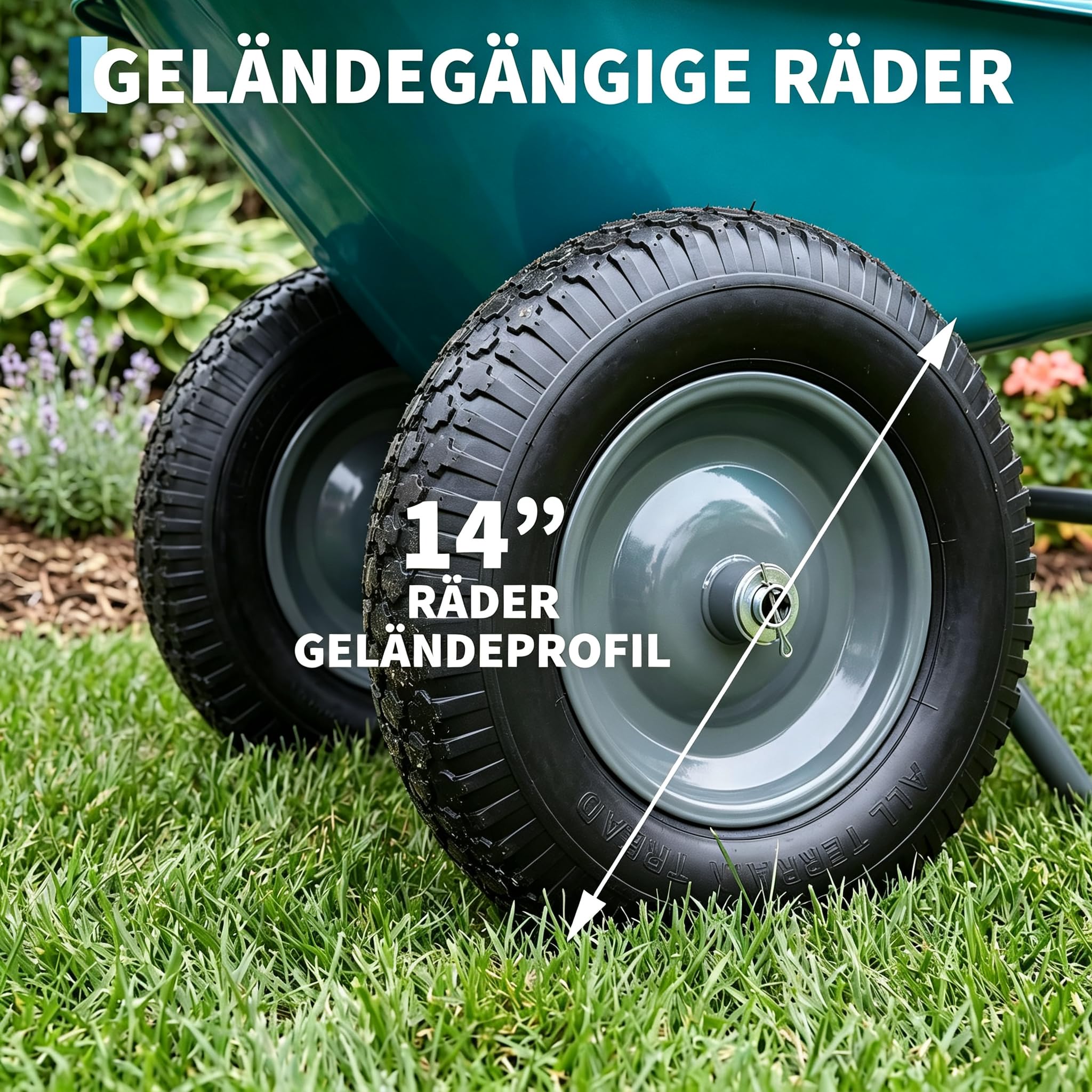 Garten Schubkarre， 2 Räder, 100L 272 kg Tragkraft，Luftbereifung
