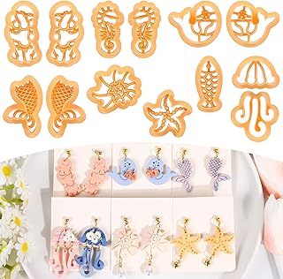 Puocaon Sea Animal Clay Cutters - 13 Pcs Polymer Clay Cutters for Earrings Jewelry, Seal Sea Horse Conch Shell Fishtail Starfish Jellyfish Octopus Shape