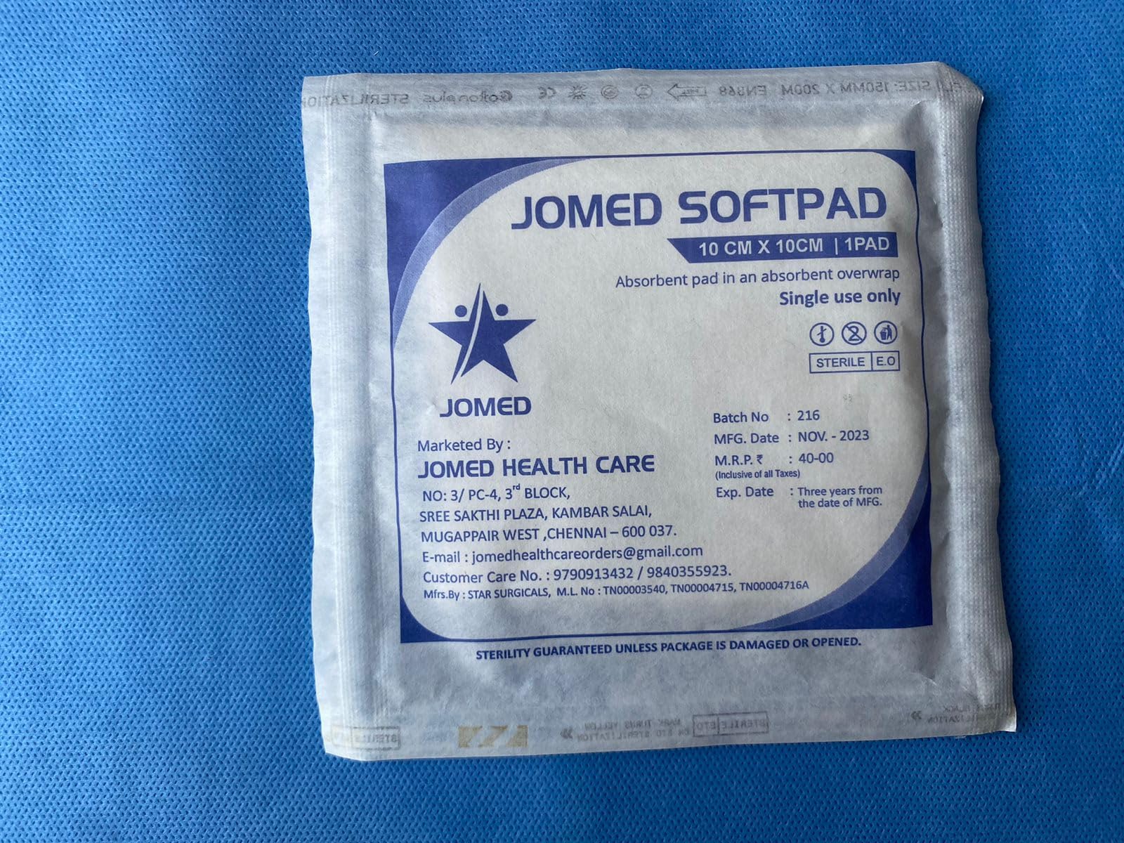 JOMED - Steril Cotton Gauze Soft Pad 1 pad (size : 10CM X10 cm), (Pack of 10) for wound dressing …