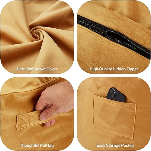 Miniatura 5 de Homguava Bean Bag Chair 3' Bean Bags con relleno de espuma viscoelástica, sillas de puf grandes, sofá suave con funda de terciopelo holandés-36 × 36