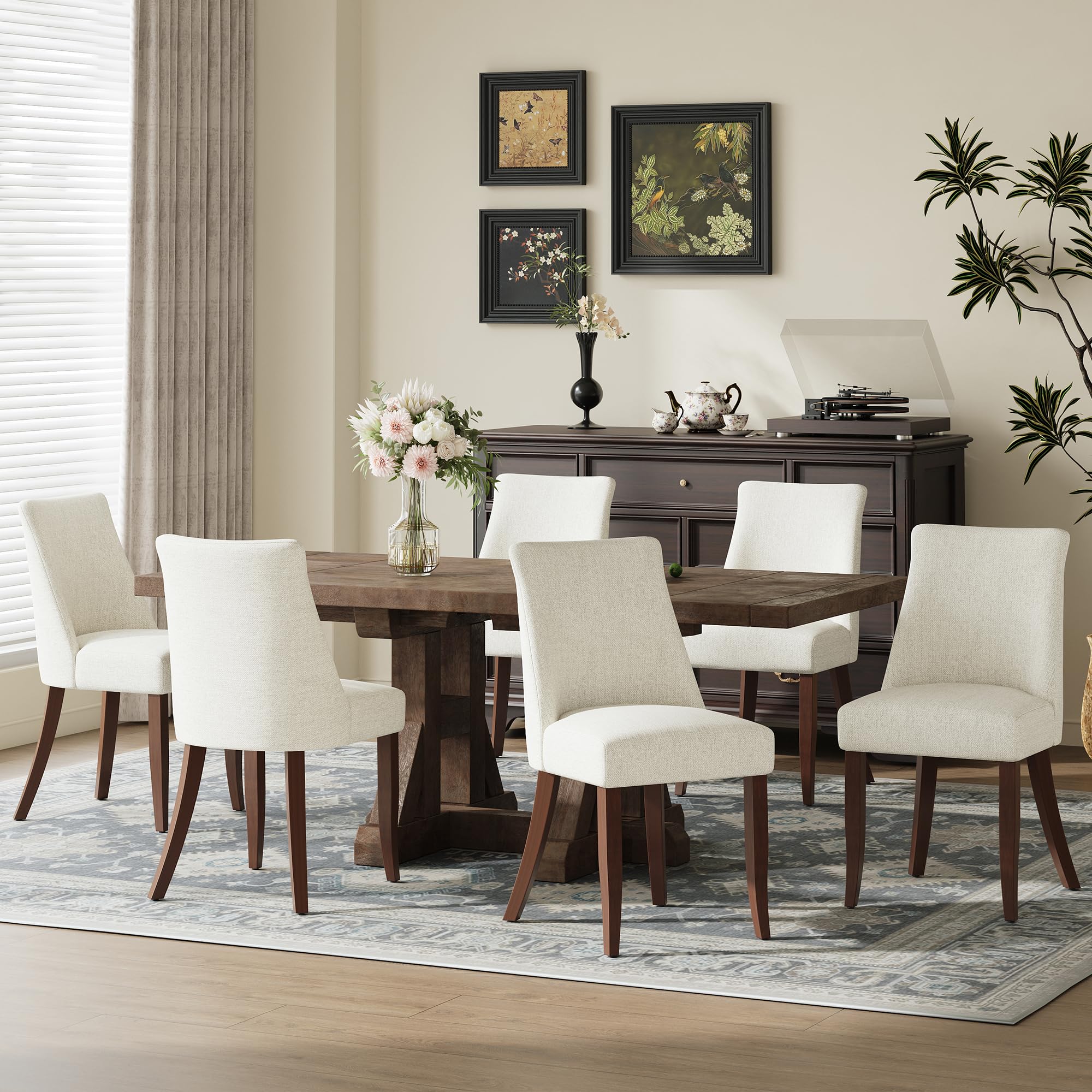 Photo 1 of COLAMY Upholstered Dining Chairs - Set of 6, Beige