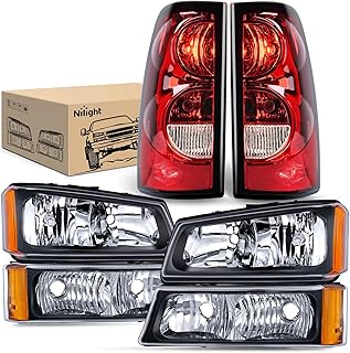 Nilight Headlight and Taillight Assembly Combo Compatible with 2003 2004 2005 2006 Chevy Silverado