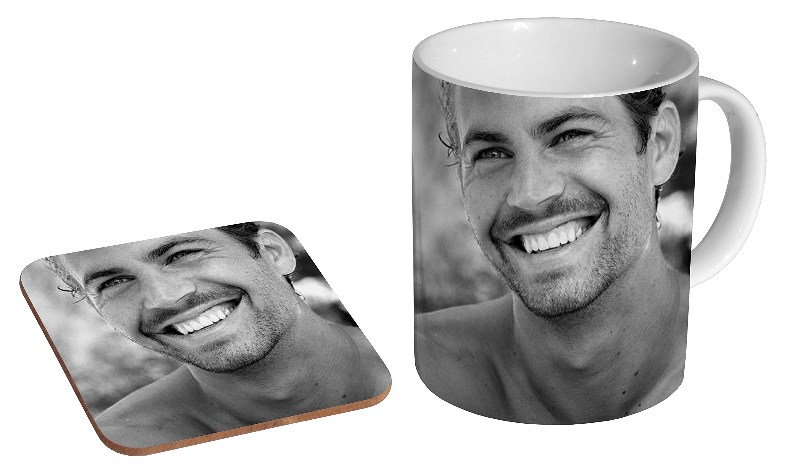 Mugmart White Paul Walker Smile Bw Rip Ceramic Coffee Mug + Coaster Gift Set …