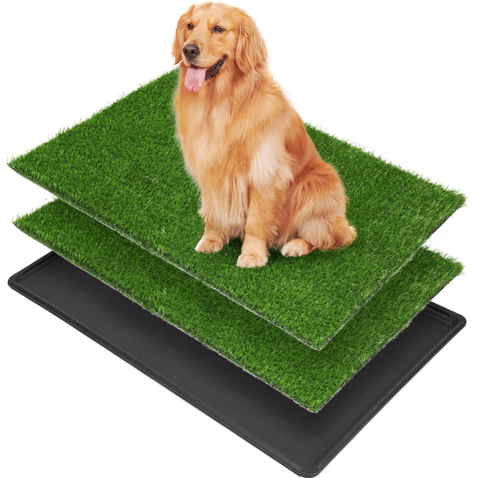 LOOBANI Dog Grass Pad with Tray Large - Dog Litter Box Indoor Potty for Apartment and Patio Training, with 2 Packs Grass Pee Pads for Replacement(Tray