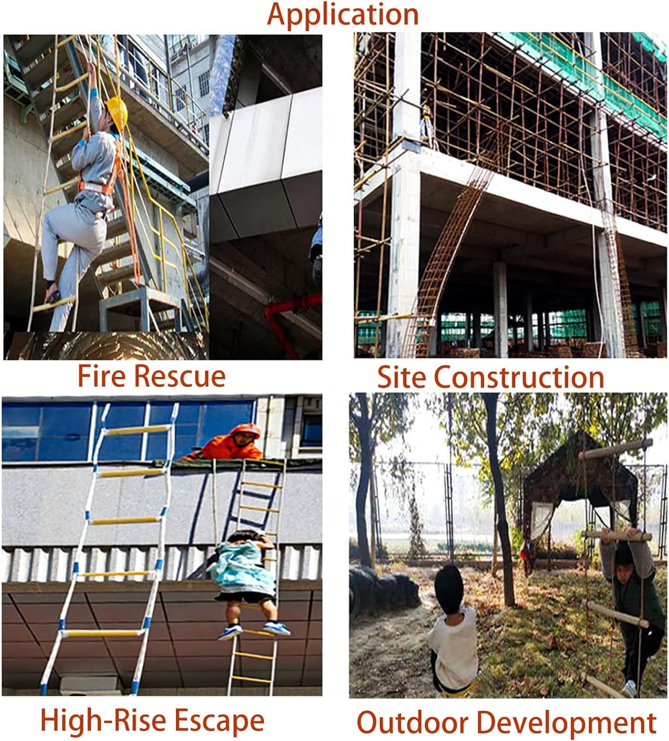 Escalera de rescate resistente al fuego, 10 m, con 2 mosquetones, escalera de seguridad ignífuga, escalera de rescate para balcón, escaleras de incendio reutilizables, compacta y portátil