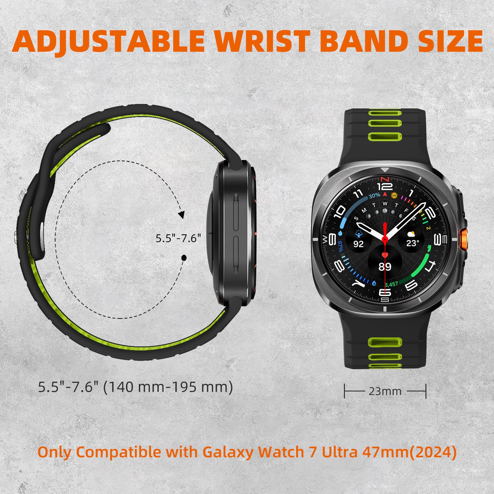 Odbeai Correa deportiva para Galaxy Watch Ultra, compatible con Samsung Watch Ultra, silicona suave, transpirable, impermeable, correa de repuesto para Galaxy Ultra Watch Band de 47 mm para hombres