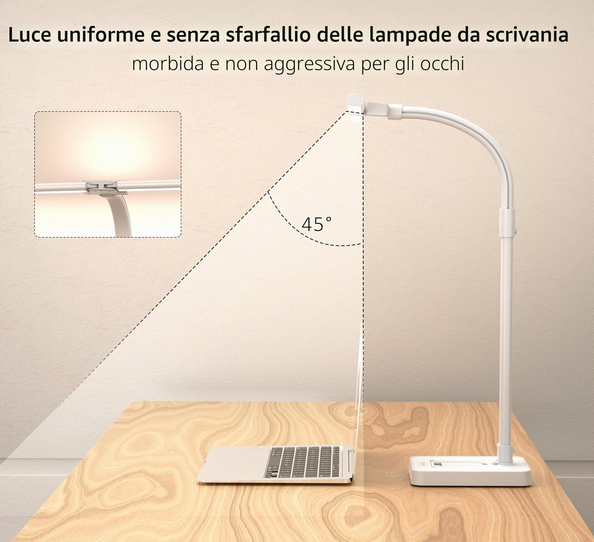 LOTTBUTY Lampada da scrivania a doppia testa a LED, dimmerabile, 24 W, 80 cm, per casa, ufficio, lampada da tavolo, a collo di cigno (bianco, base per scrivania con supporto per cellulare)