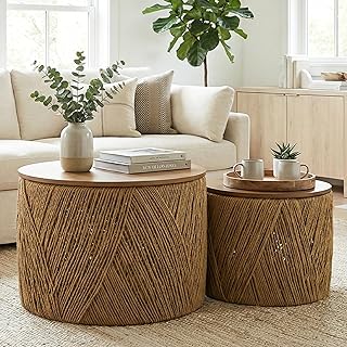 chairus Farmhouse Storage Round Coffe...