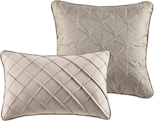 Miniatura 16 de Madison Park Emilia Bed in a Bag - Juego de edredón con sábanas, diseño de damasco jacquard metálico dorado, tradicional, ropa de cama para todas