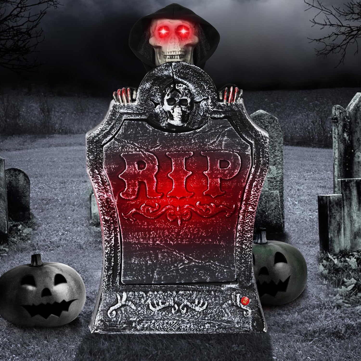 19" Halloween Decorations Resin RIP Graveyard Tombstone with LED Lights