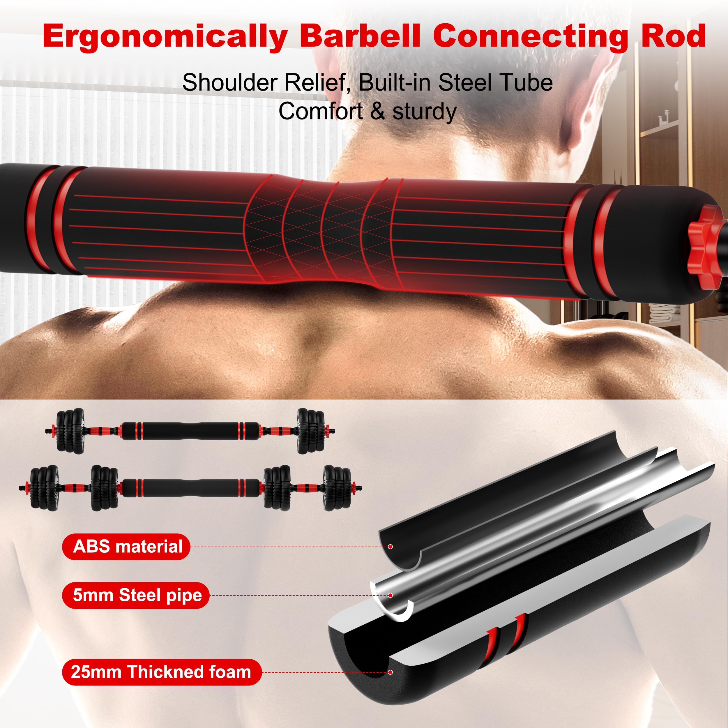 Adjustable Dumbbell Set,20/30/45/70/90lbs Free Weight with Connector | 5 in1 Dumbbells Set Used as Barbell, Kettlebells, Push up Stand,Weight Plate, Fitness Exercises for Home Gym