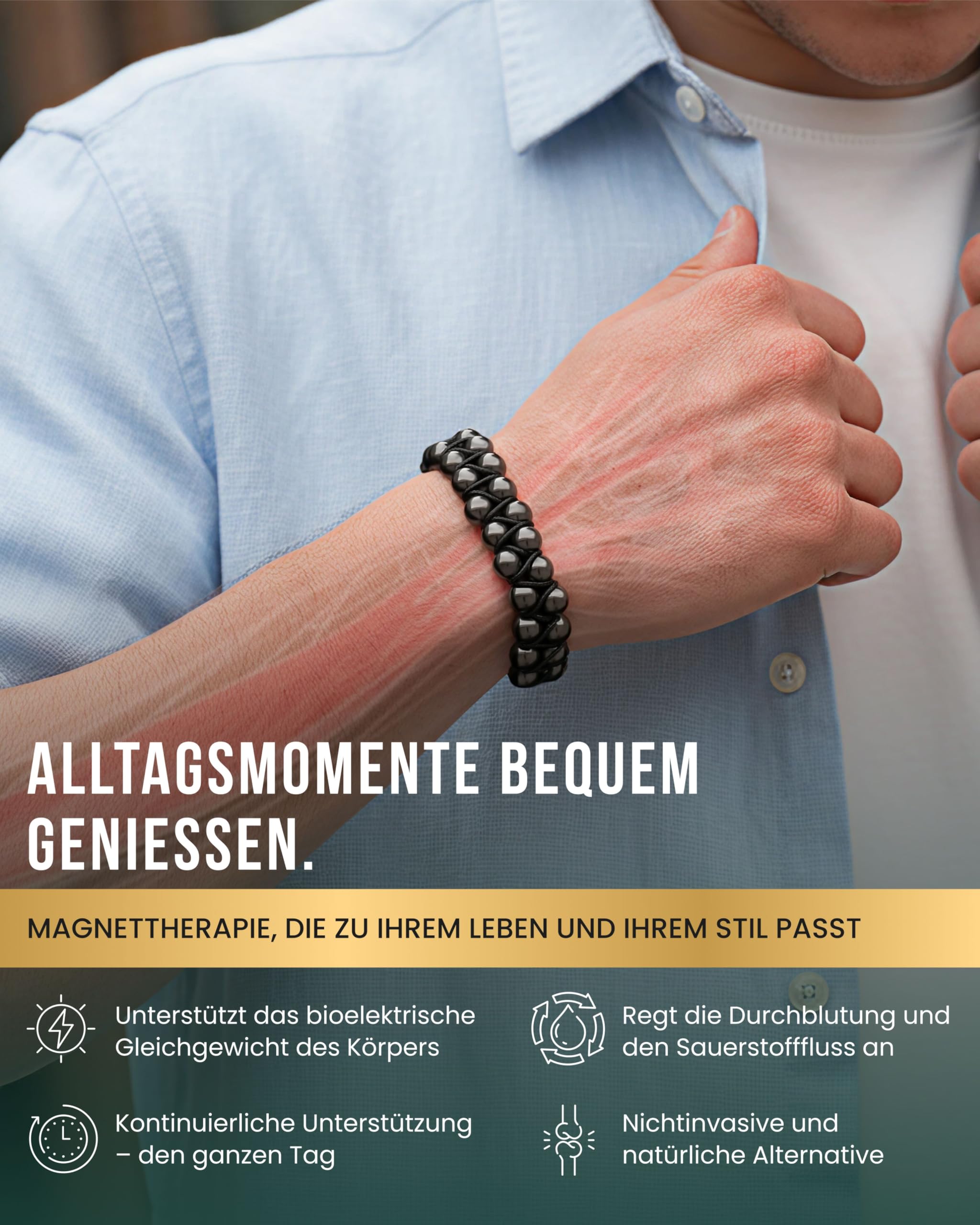 MagnetRX® Hämatit Magnetarmband - Magnetische Hämatit Armbänder mit Perlen (Double Strength 8mm)