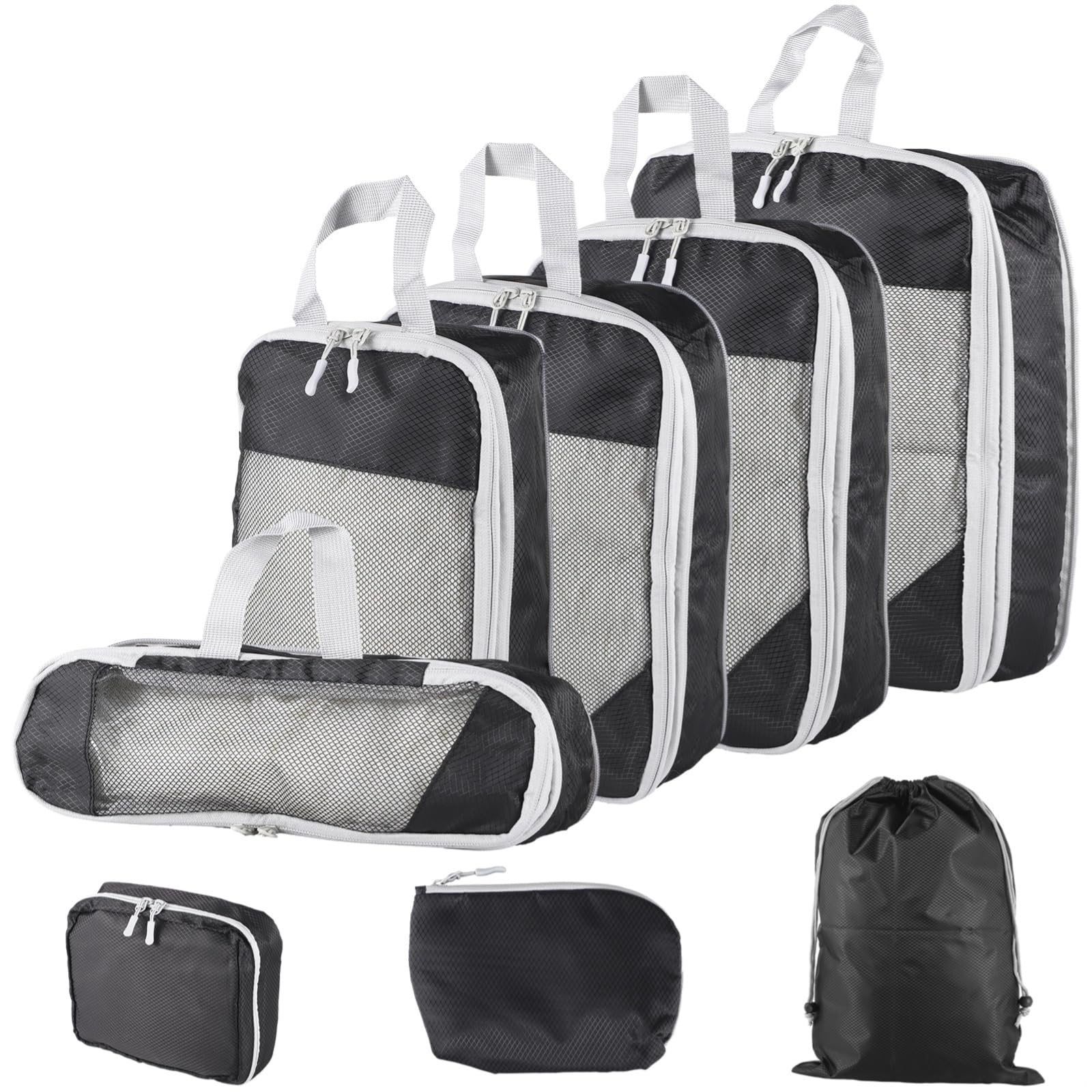 Kompressions-Reise-Aufbewahrungstaschen-Set, 8-teilig, Gepäck-Organizer, Schwarz