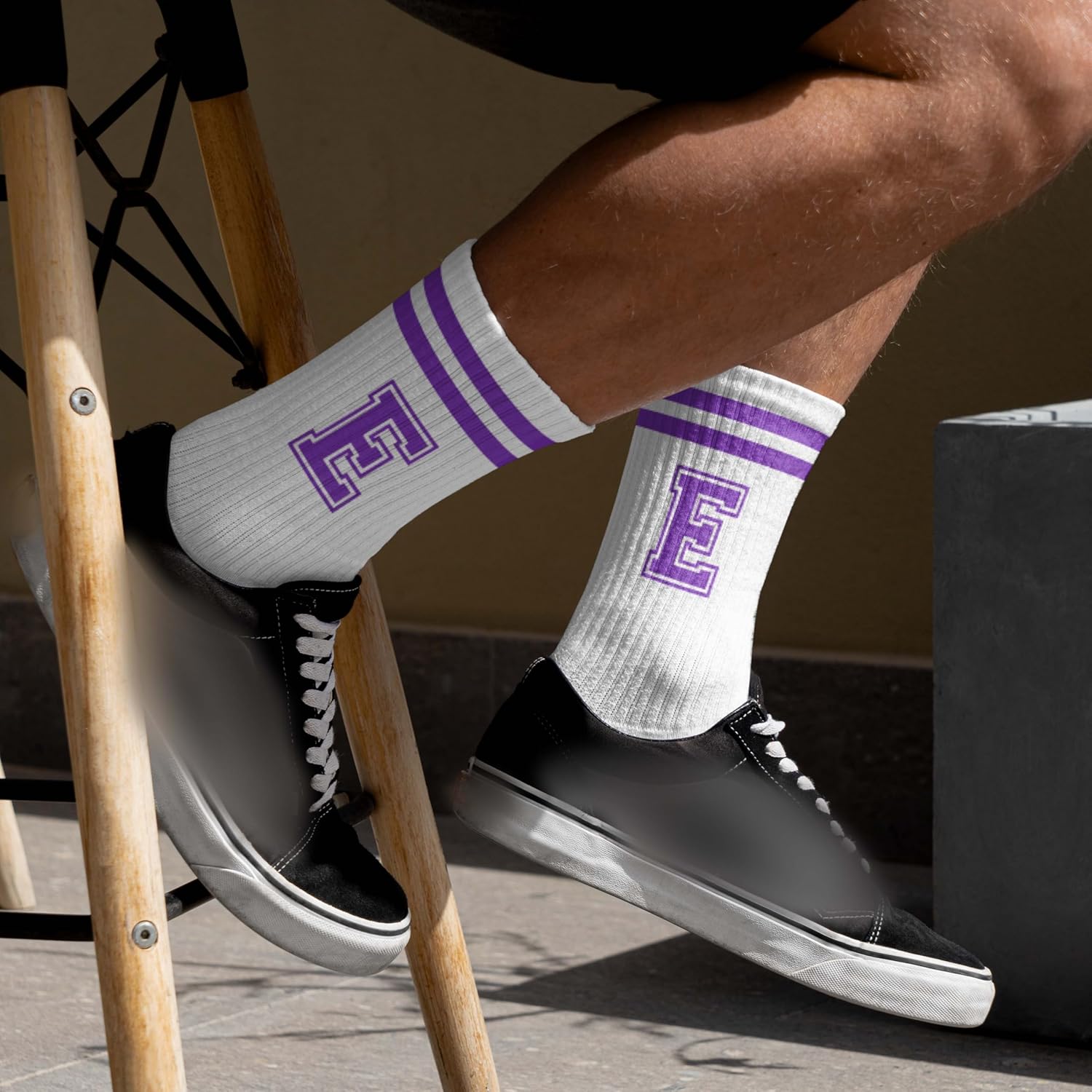 Striped Initial Socks with the Letter in Purple, Socks for Adult, Teens, Men&Women, Gifts for Friends, Family, etc. - Image 2
