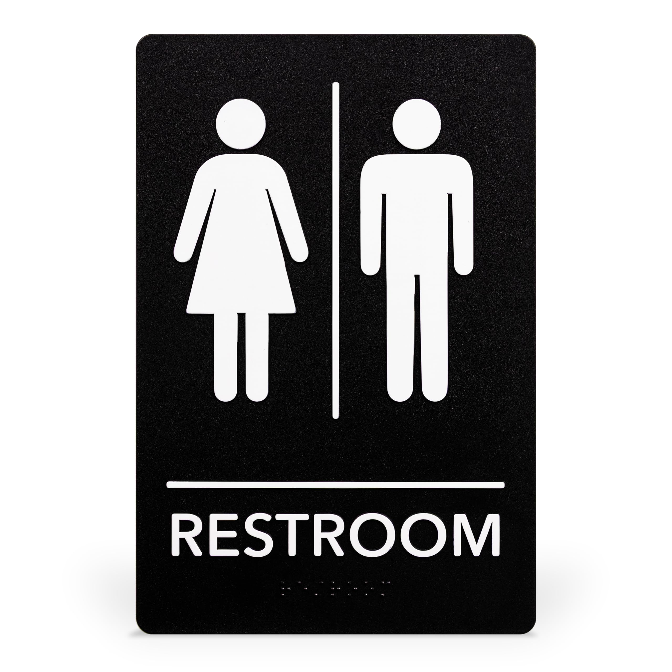 ExcelMark Restroom Sign for Business - ADA Compliant Braille Bathroom Sign with Double Sided Tape to Secure Perfectly in Less Than a Minute - Size 9 x