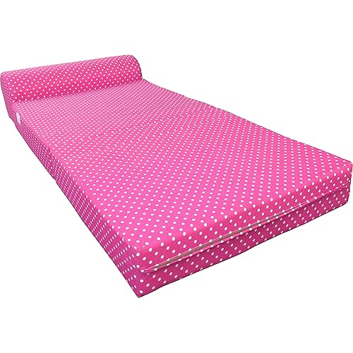 D&D Futon Furniture Sleeper Chair Folding Foam Beds, Portable Studio Guest Sofa Bed 6 x 32 x 70 Polka Dots Pink