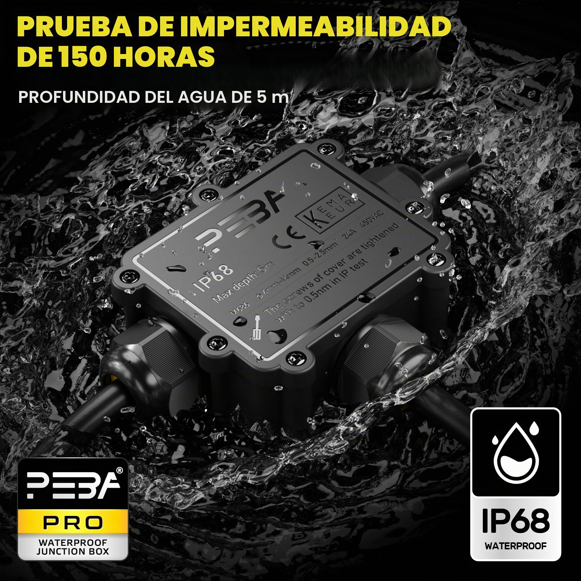 PEBA Cajas de Conexiones Impermeable IP68, 3 Vías Cajas de Empalmes Conector de Cables, Jardín Interior Exterior Subterráneo Cajas Conexiones, Diámetro de 4-14 mm