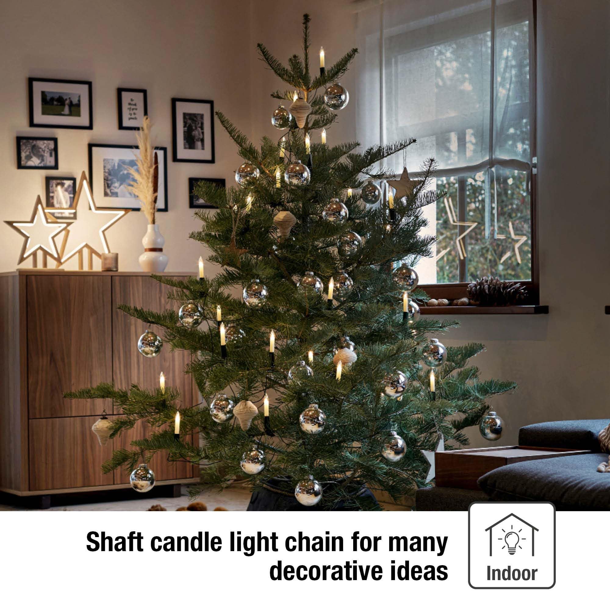 Hellum guirlande sapin, made in Germany, bougies à clip, 15 lampes, longueur 9,8 m, câble vert, blanc chaud, intérieur, prise séparable, 3 bougies de rechange, sans LED <59 lm 430059