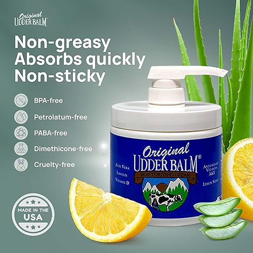 Miniatura 7 de Original Udder Balm (No crema o loción hidratante corporal y calmante para piel seca, agrietada, escamosa y áspera, frasco de bomba de 16 onzas,