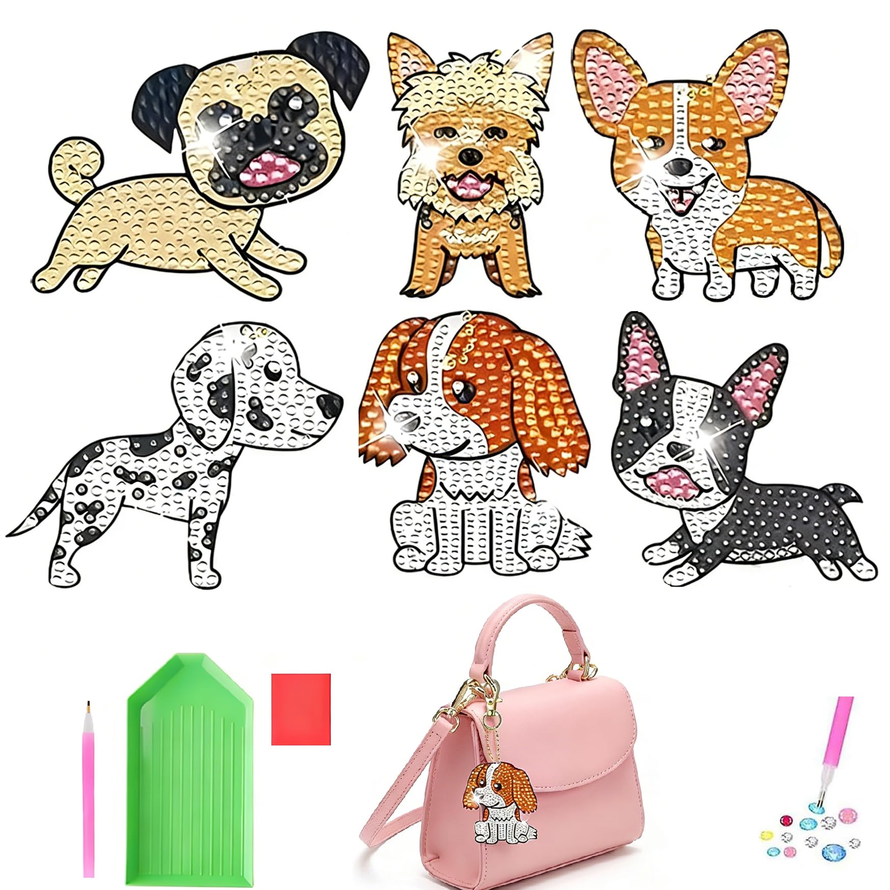 【Mprocen】ダイヤモンドアート キーホルダー 犬 キャラクター ビーズアート キット 工芸品セット 手作り DIY バッグ飾り 誕生日 記念日 プレゼント 初心者 大人 子供用 専用工具付き