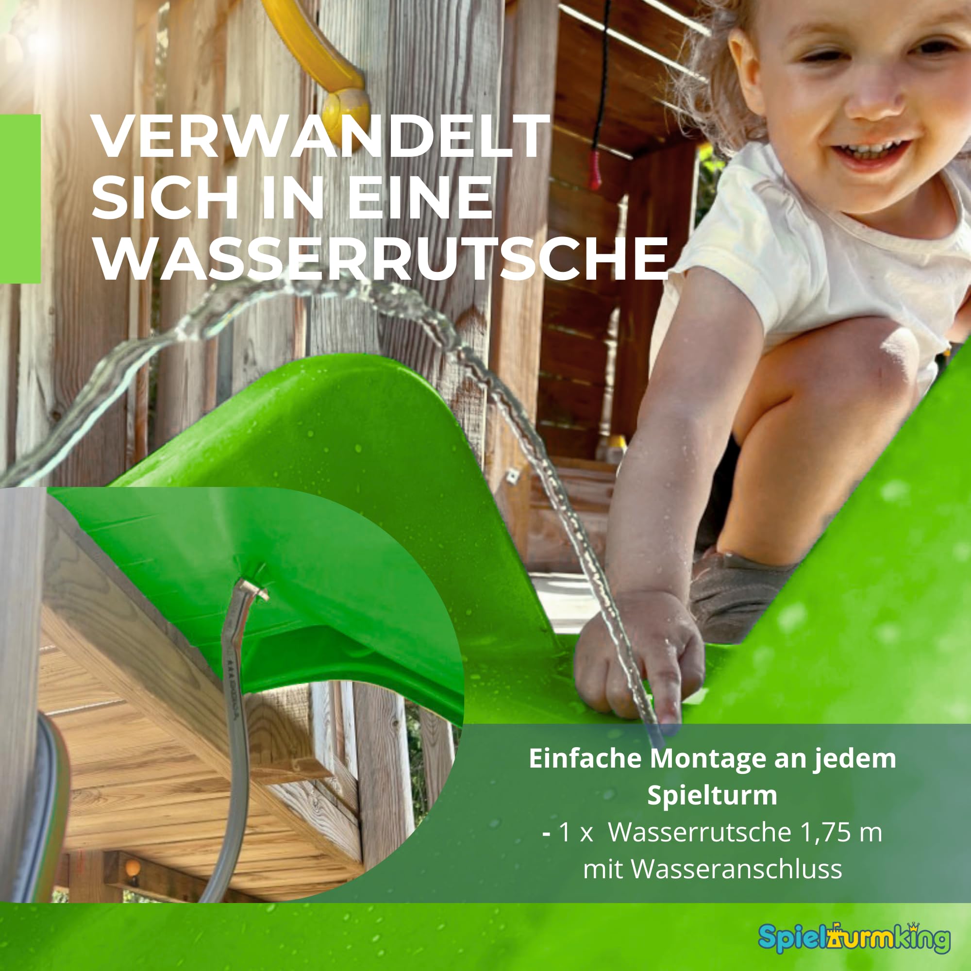 Kinder Rutsche 1,75 m Outdoor Garten Spielgeräte, Hellgrün | Stabile Wasserrutsche für Kinder, Alternative zu Indoor Spielgeräten, Kinderrutsche, Wellenrutsche für Podestöhe 0,95 m
