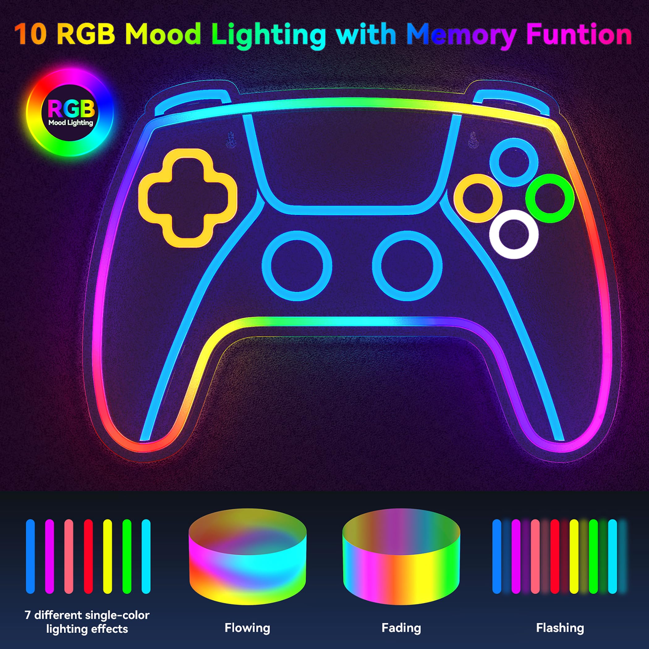 Neon LED Gaming Manette, Gamer Deco Gaming Chambre Mural Néon, Game Room Décoration Neon Ado, Accessoire Game Zone Enseigne Lumineuse Cadeau, Connexion USB avec Variateur de Luminosité