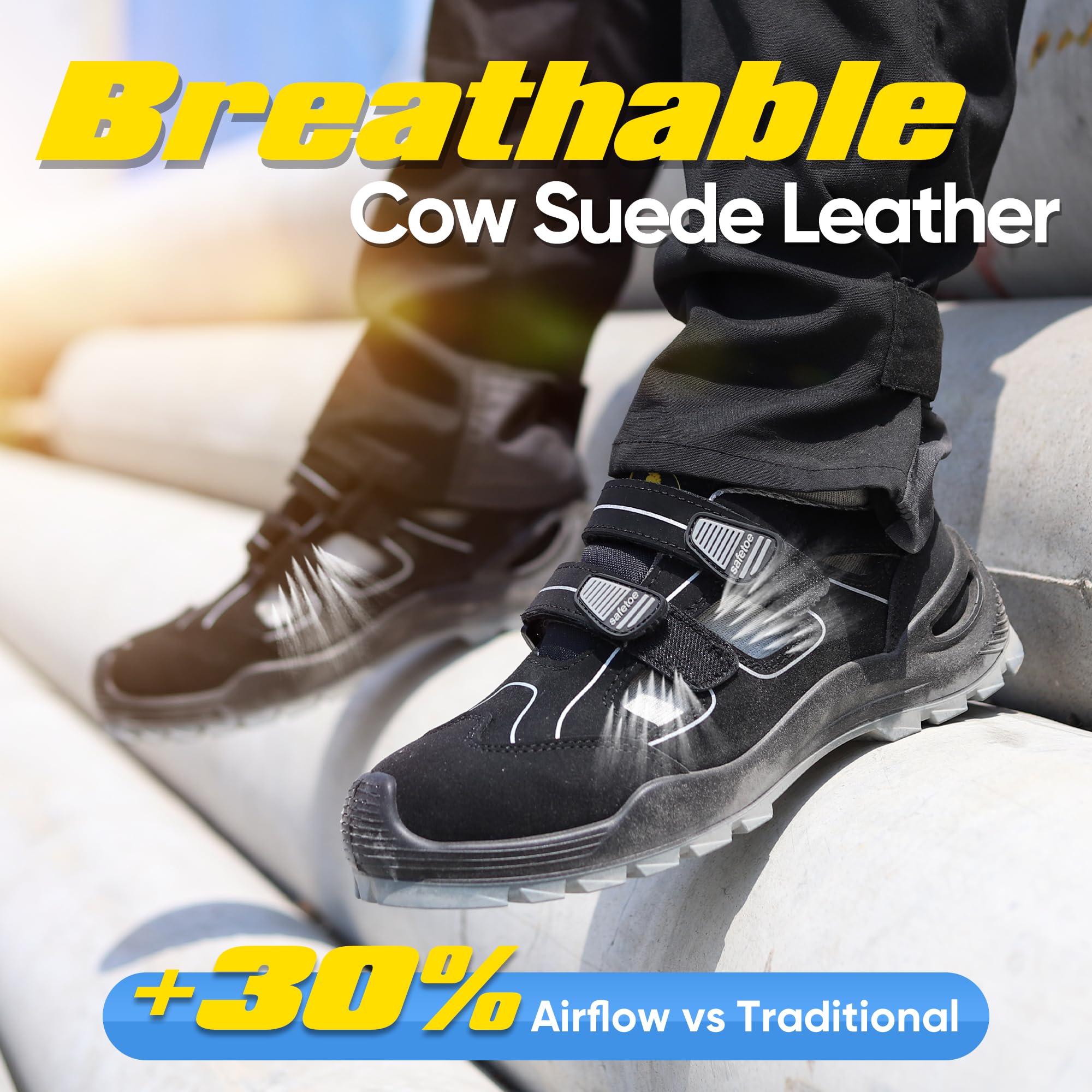 SAFETOE Scarpe Antinfortunistiche per Gli Uomini Composite Toe Scarpe da Lavoro Leggere in Pelle di Mucca a Prova di Foratura Antiscivolo su Stivali da Lavoro Estivi vestibilità Ampia