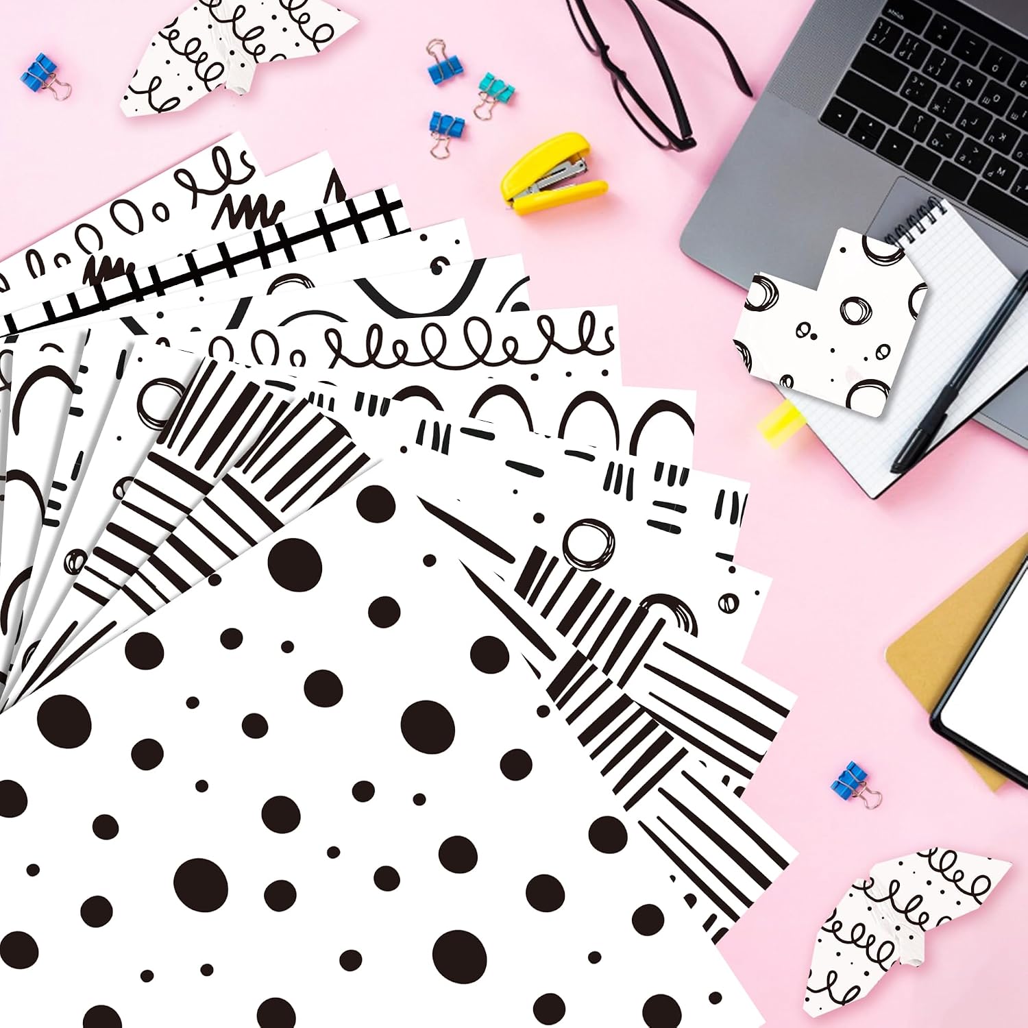 24 Sheets Black White Doodle Scrapbook Paper, 12'' x 12'' Hand-Drawn Style Double-Sided Pattern Specialty Cardstock Paper Pack, 12 Doodle Designs Decorative Craft Pad for Scrapbooking Background