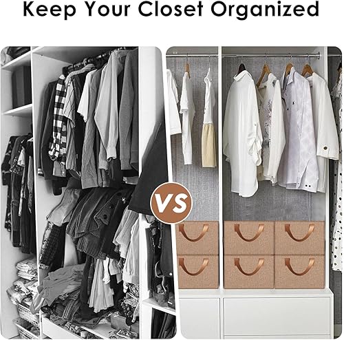 Miniatura 5 de ANBOO Paquete de 5 cubos de almacenamiento de ropa, contenedores de almacenamiento de tela con asas para organizar, organizadores plegables para