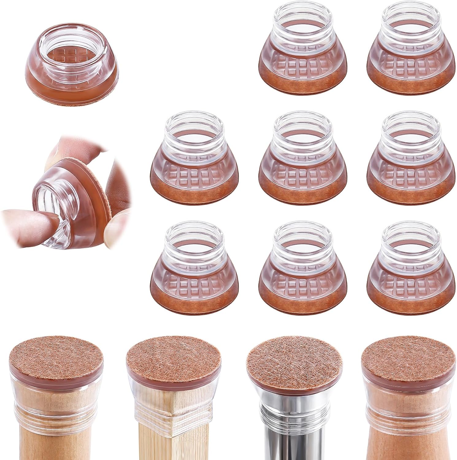 8 Pcs Chair Leg Floor Protectors for Hardwood Floors, Silicone Felt Furniture Pads Chair Leg Caps No Scratches and Noise, Smooth Moving for Dinning Chair(Clear Small fit : 0.8'' - 1.0'')