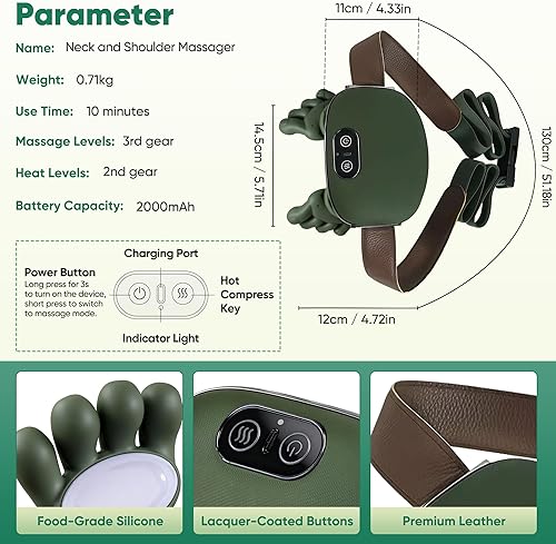 Miniatura 7 de Masajeador de hombros y cuello, masajeador térmico biónico, masajeador de cuello con dedos, masaje de amasamiento 4D, simula un masaje real de palma