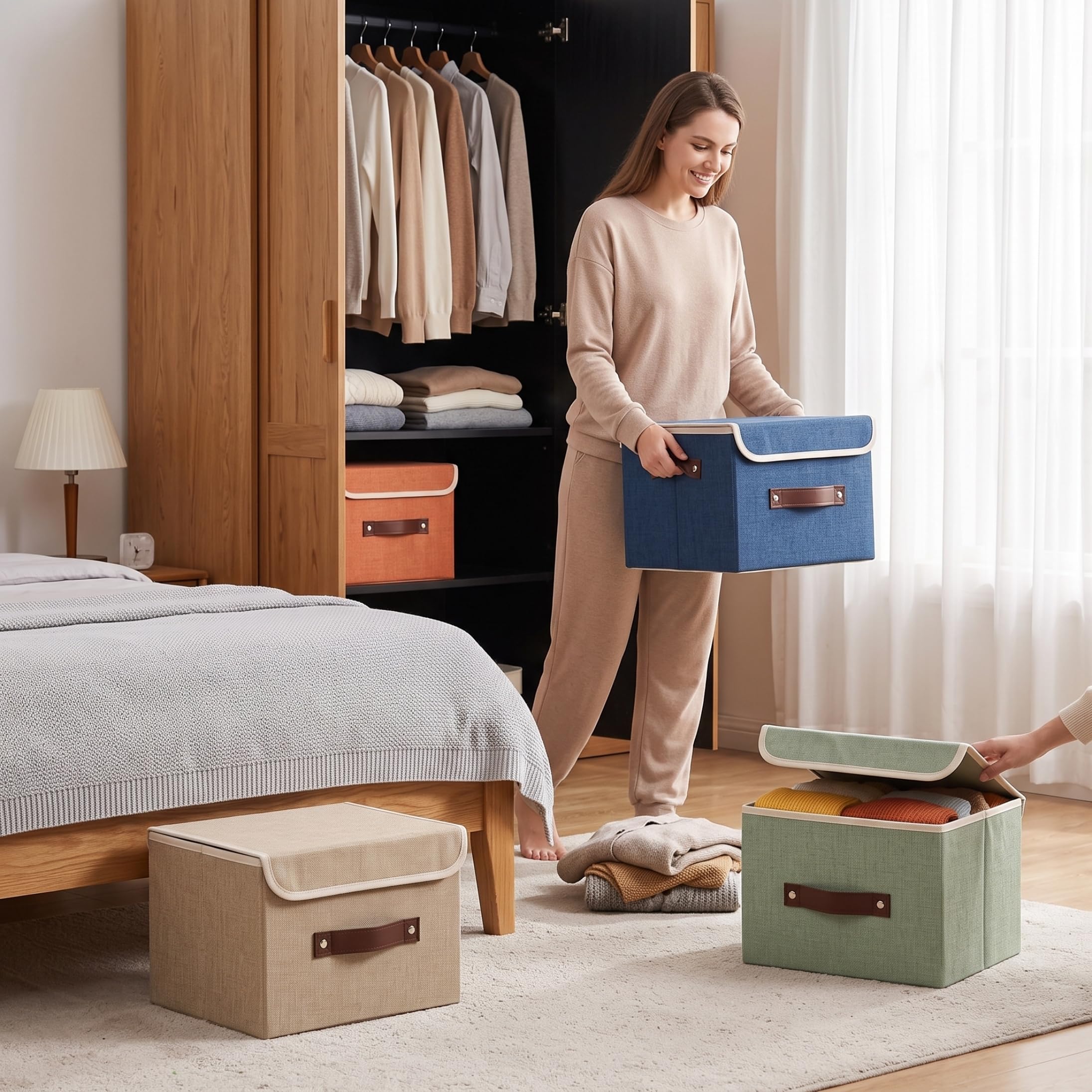 Organizzatore per vestiti 4 pezzi Contenitori impilabili 15x10x10 pollici con maniglia