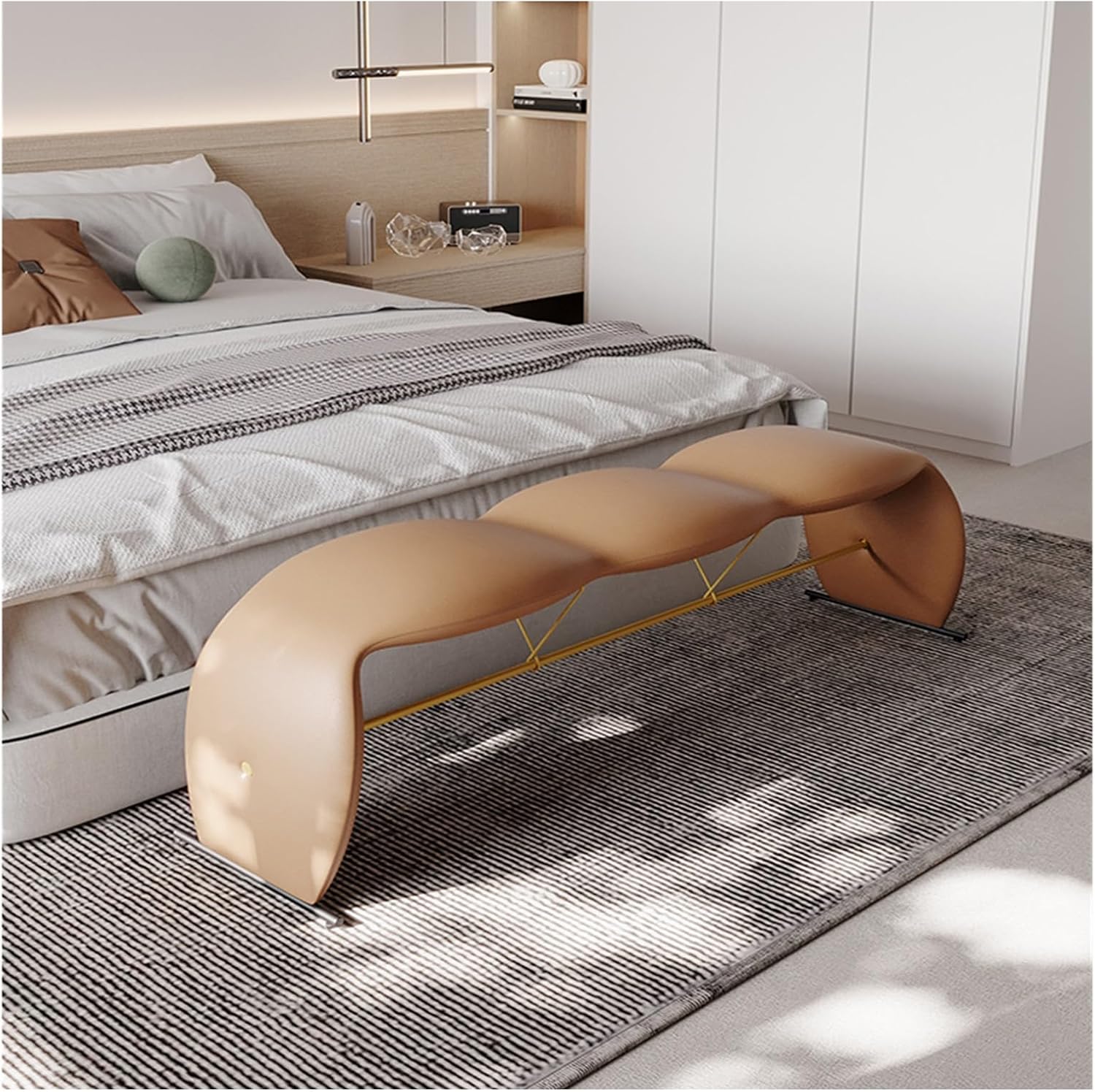 Modern Leathers Bedroom Bench, End Bed, Ottoman Shoe, Footrest Stool, for, Living Room, of, Hallway Entryway(Black,195 * 36 * 46cm)