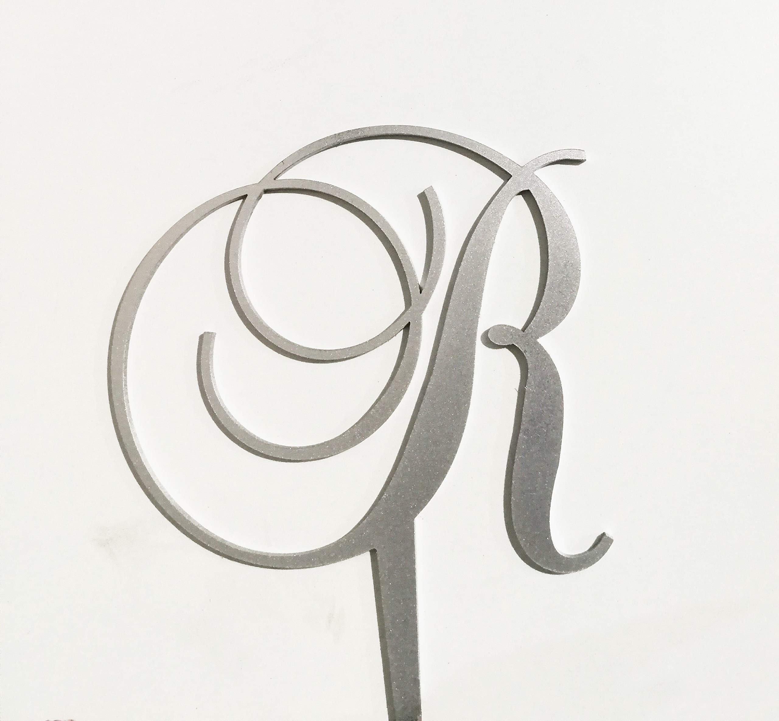 Monogram Acrylic Letter Cake Toppers In Brushed Gold or Brushed Silver A B C D E F G H I J K L M N O P R S T U V W (Letter R, Brushed Silver)