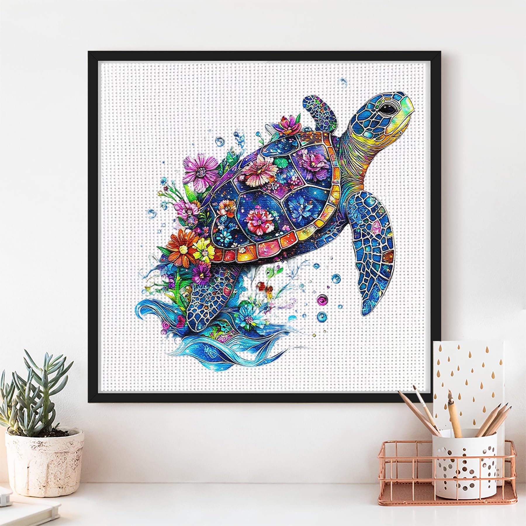 Sea Turtle Cross Stitch Kits - Cute Animal Series | Beginner-Friendly DIY Embroidery Kit with 11CT Fabric & Vibrant Threads | DIY Mindful Gift for Home/Office Decor 9.45 x 9.45 Inch-4