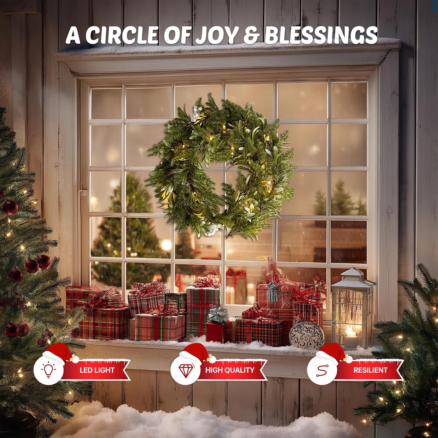 6FT Christmas Garland – Artificial Greenery Olive Garland with White Berries, Pinecones & 20 Warm LED Timer Lights – Holiday Garland for Home, Wedding, Party Decorations