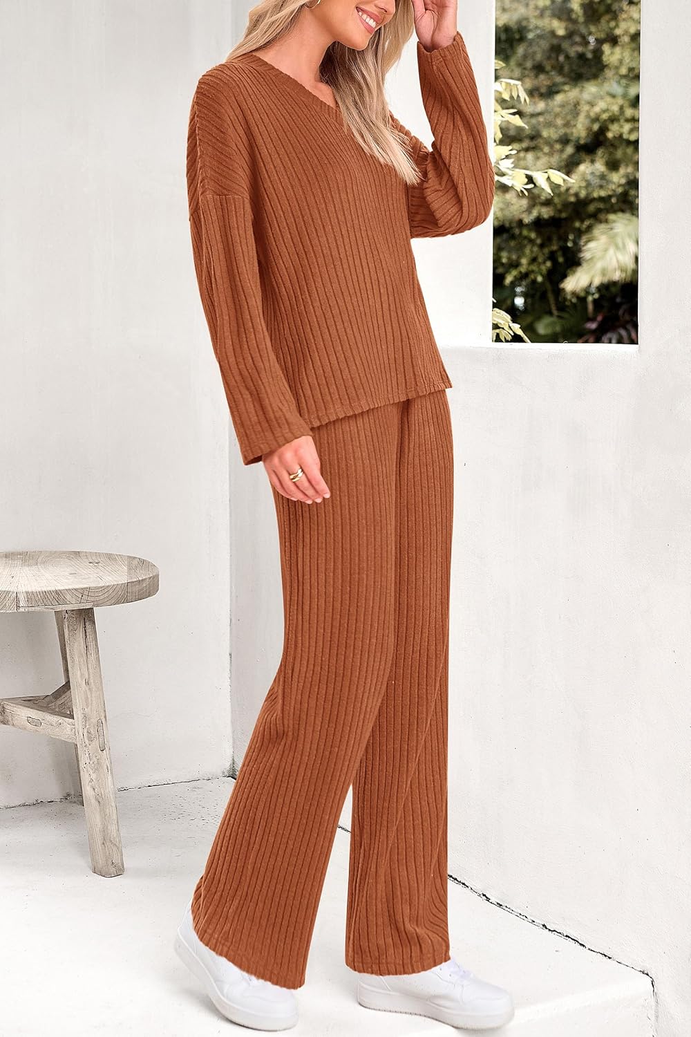 PRETTYGARDEN 2 Piece Sets for Women Fall 2025 Soft Comfy Lounge Long Sleeve Pajamas Set Knit Postpartum Pj Outfits Clothing - Image 5