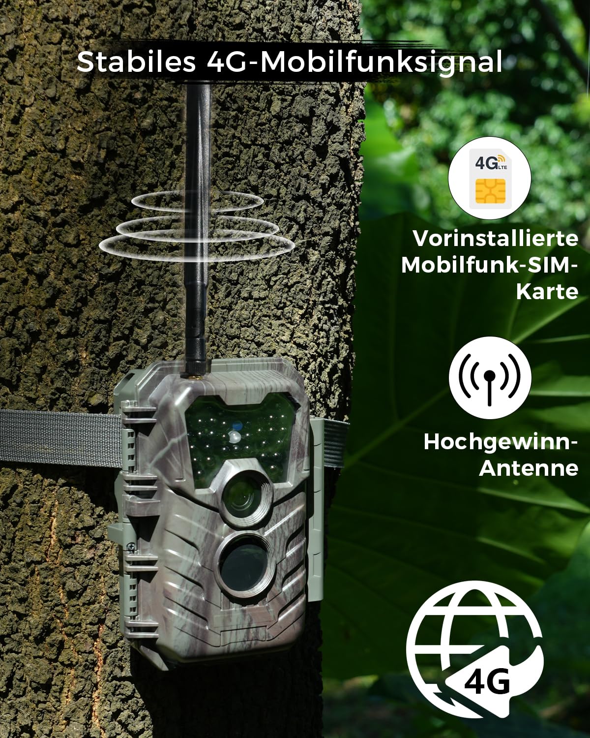 Meidase S600 4G LTE Wildtierkamera 48MP 1296P 25m Nachtsicht IP66 Wassergeschützt Bewegungserkennung