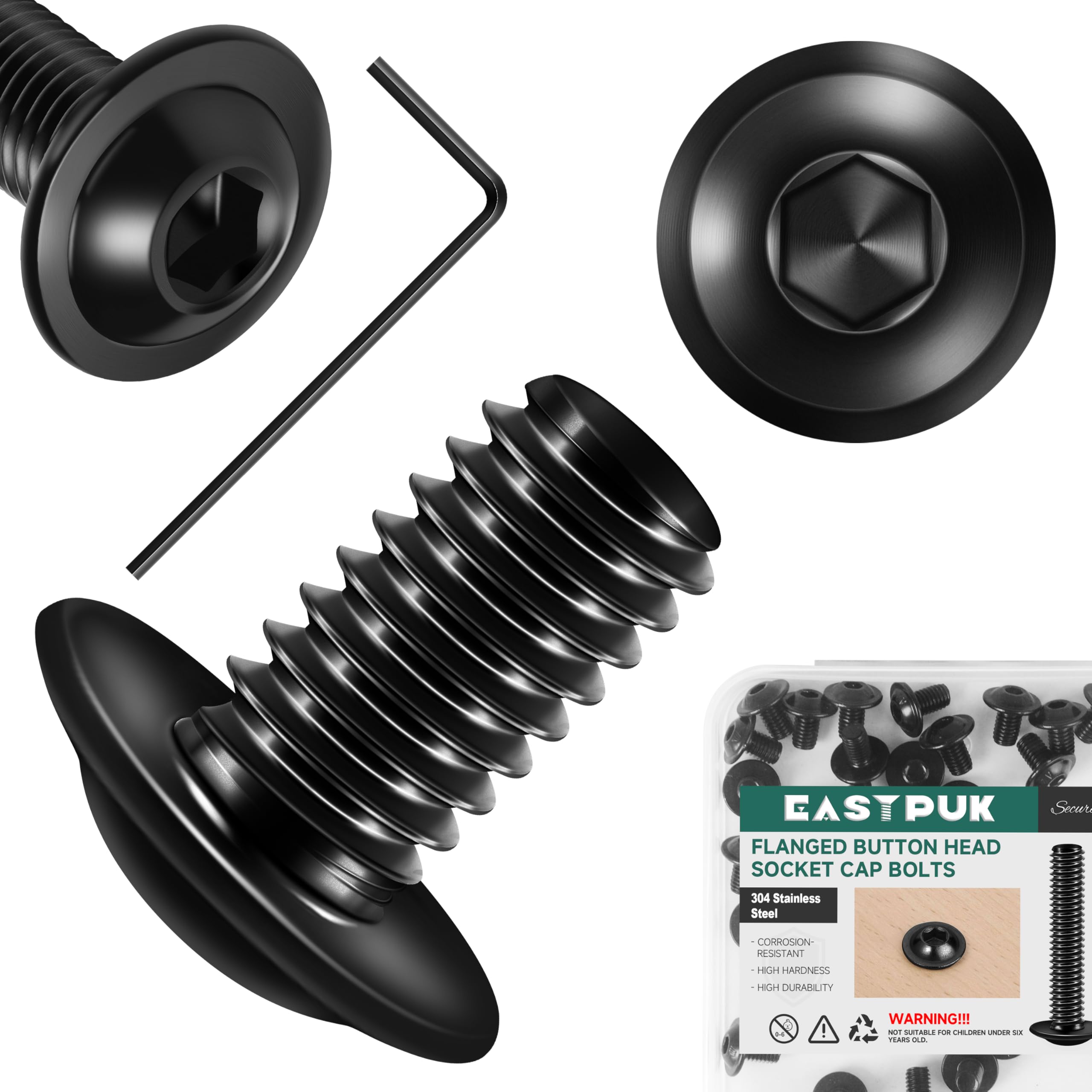 20Pcs M8 x 12mm Flanged Button Head Socket Cap Screws Bolts, Allen Socket Drive M8 Screws Bolts Black Oxide 304 Stainless Steel (with Hex Key)