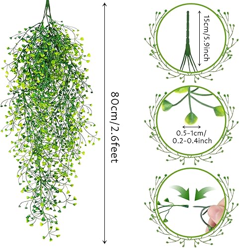 Miniatura 2 de Plantas colgantes falsas, 3 plantas colgantes de imitación, plantas artificiales, helechos, hiedra, vid para pared, casa, interior, exterior,
