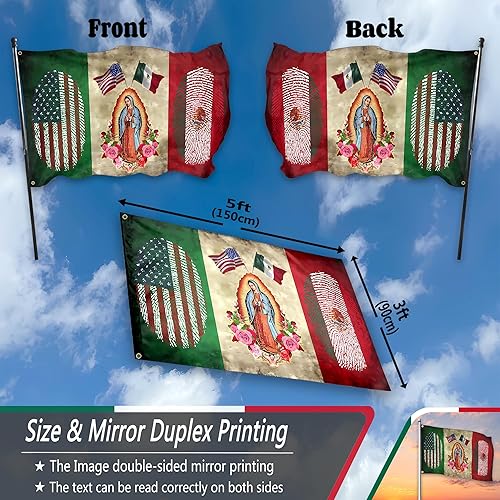 Miniatura 4 de Bandera mexicana de 3 x 5 pies, bandera estadounidense para exteriores con bandera de la Virgen María, colores vivos, bandera patriótica de la