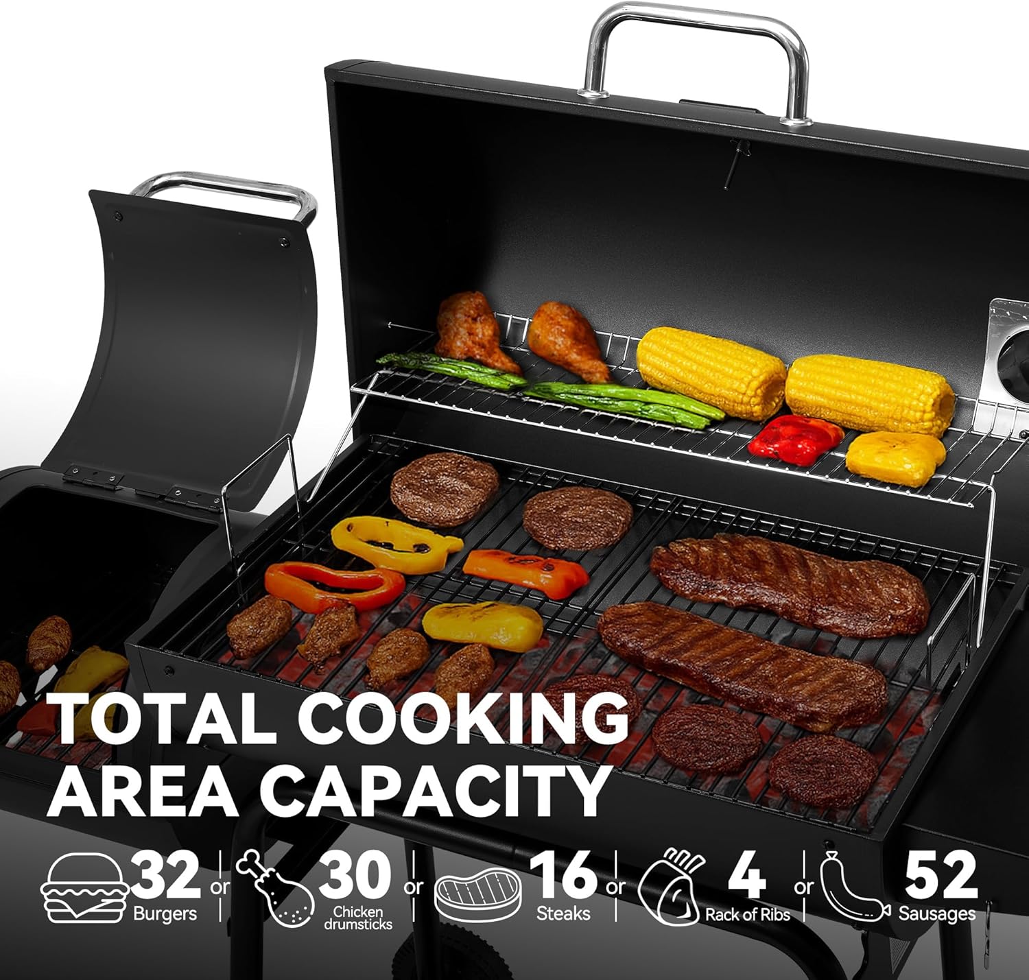 Royal Gourmet CC1830M 30 Inch Barrel Charcoal Grill with Offset Smoker & Warming Rack, Outdoor BBQ Grill with 811 Sq. In. Grilling Space for Backyard, Patio and Parties, Black