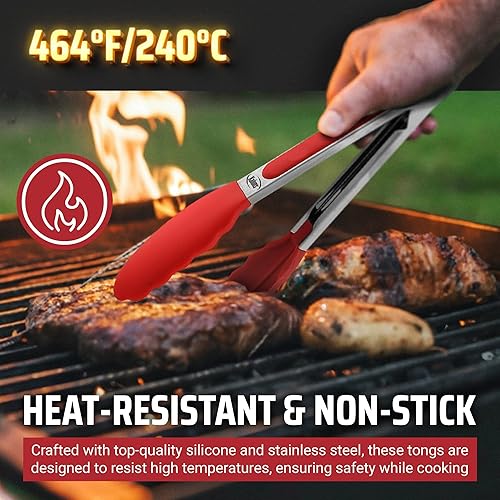 Miniatura 4 de Kaluns Pinzas de cocina para cocinar a la parrilla, juego de 4, pinzas para parrilla de barbacoa con punta de silicona, acero inoxidable resistente