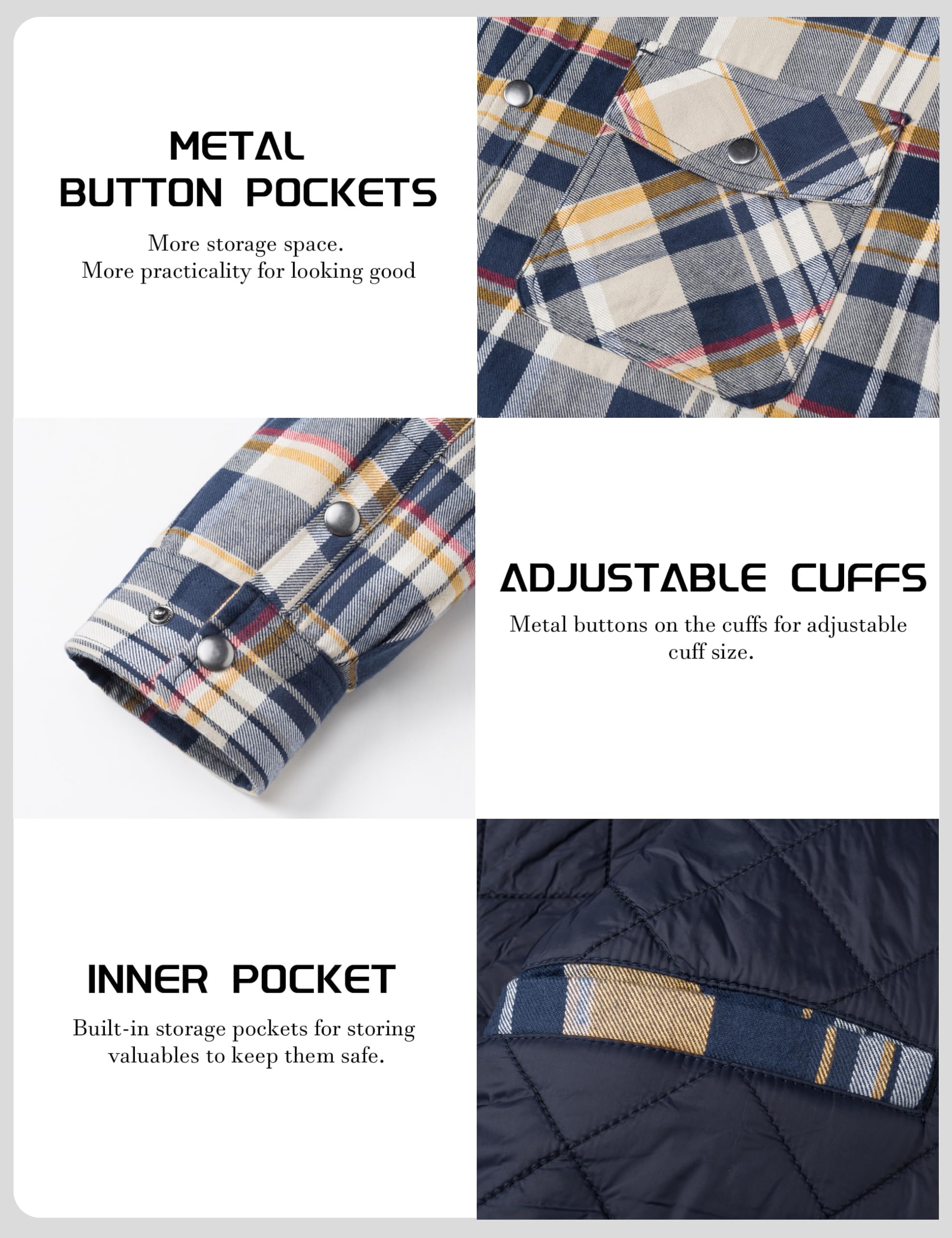 TACVASEN Herren Karierte Hemdjacke Flanellhemd Holzfällerhemd Thermohemd Jacke