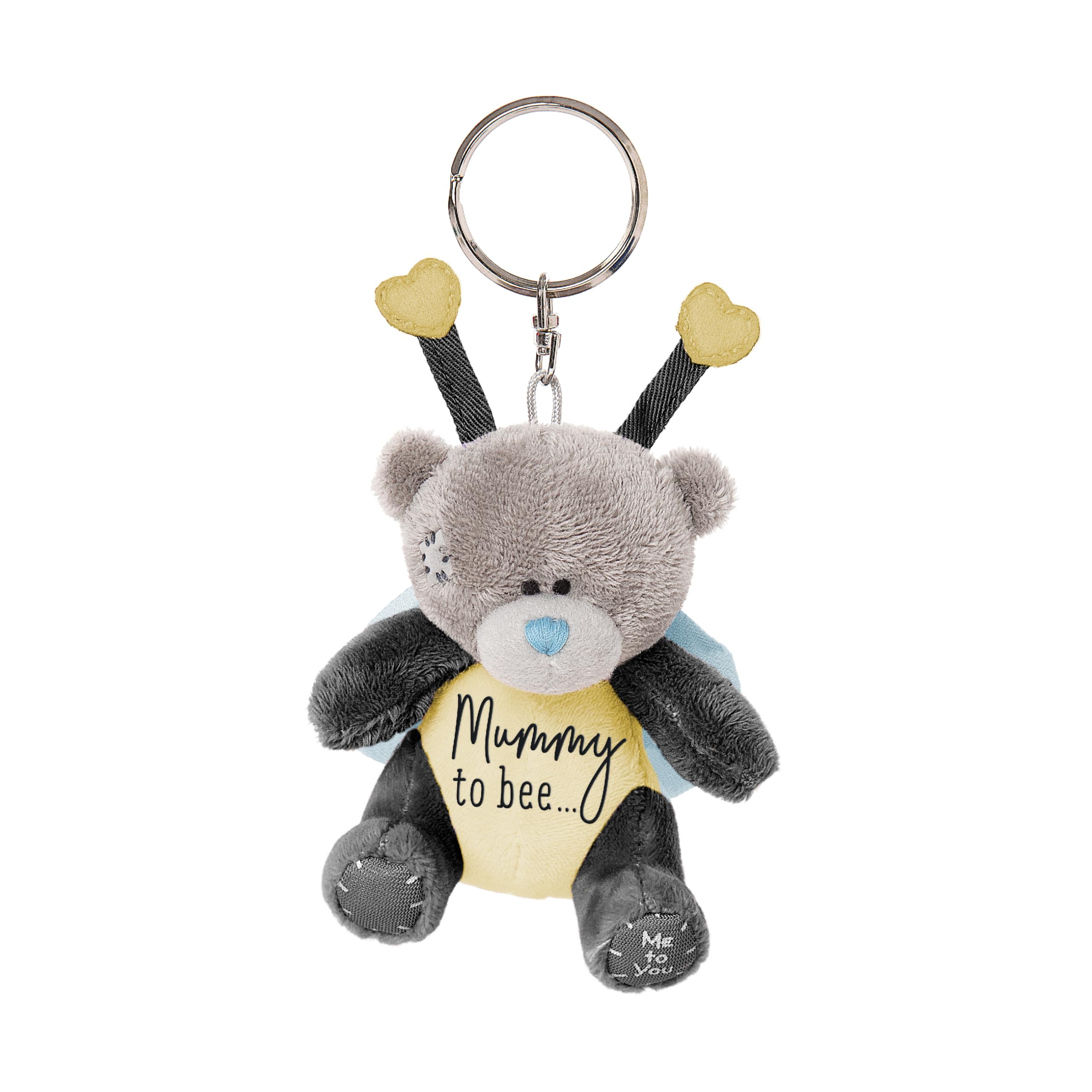 Me to You Tiny Tatty Teddy Mummy To Bee Plush Keyring - Cute Pregnancy, 8cm-High - Official Collection, Yellow, Black, Blue, Grey