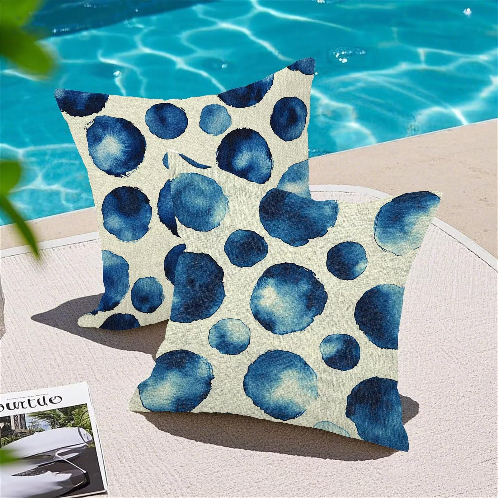 Coussin Canape Bleu Géométrie 45 x 45 cm Housse Coussin Exterieur, Lot de 4 Housse Canapé Souvenir, Doux et respirant Coussincarré d'extérieur pour Chambre Chaise Extérieur Décoration Maison m-390